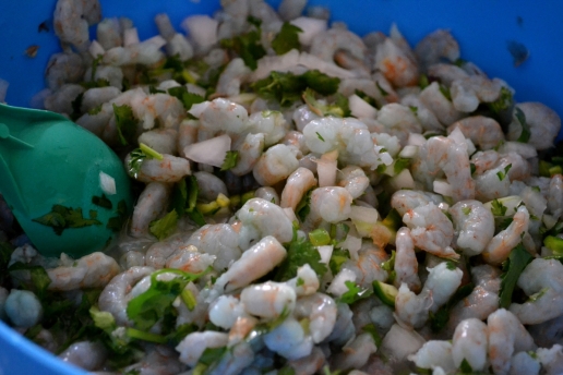 After shrimp marination, adding condiments