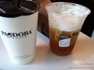 Iced coffee (left) and ice tea (right)